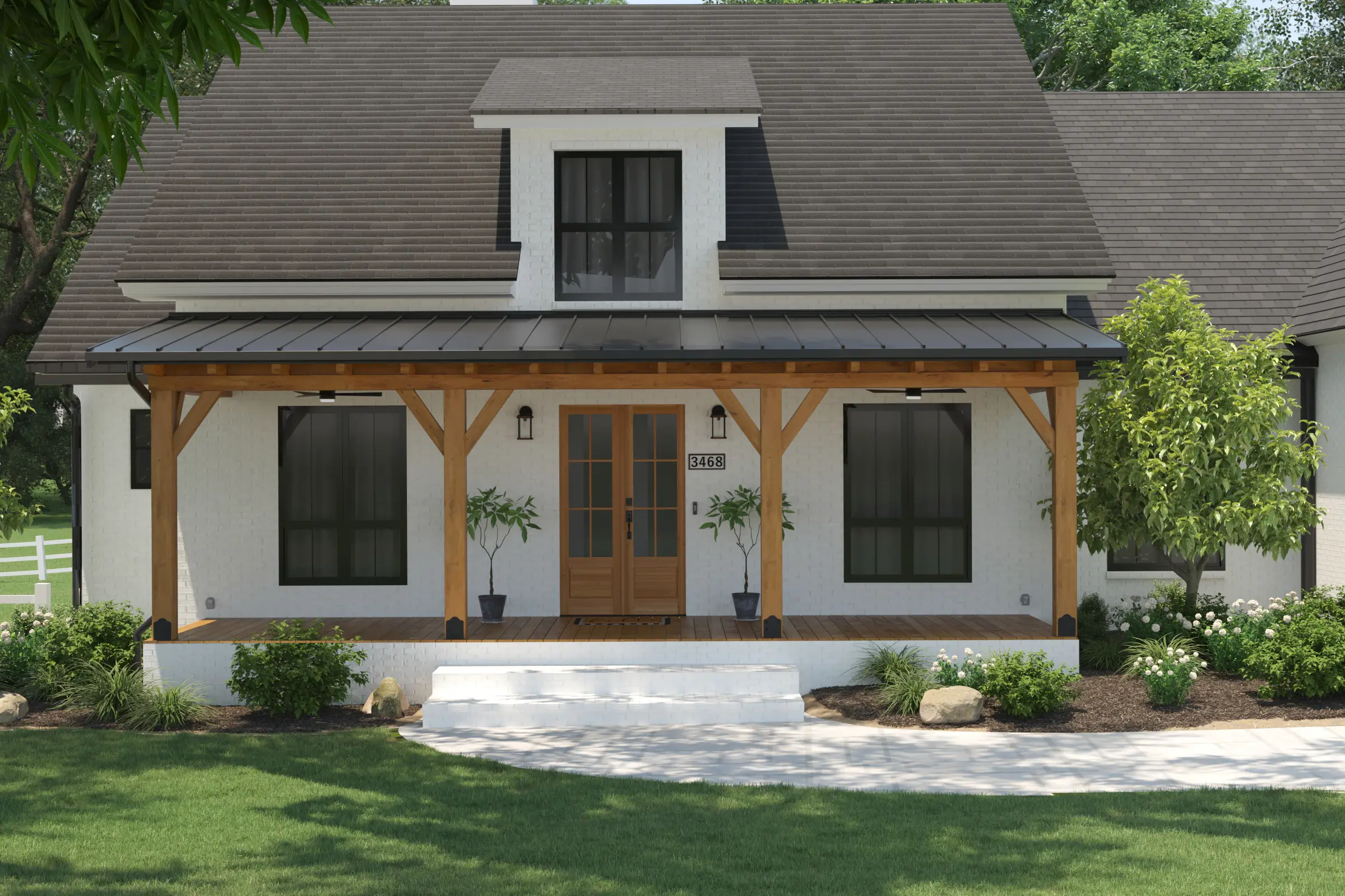 3d exterior Visualization of modern farm House front view