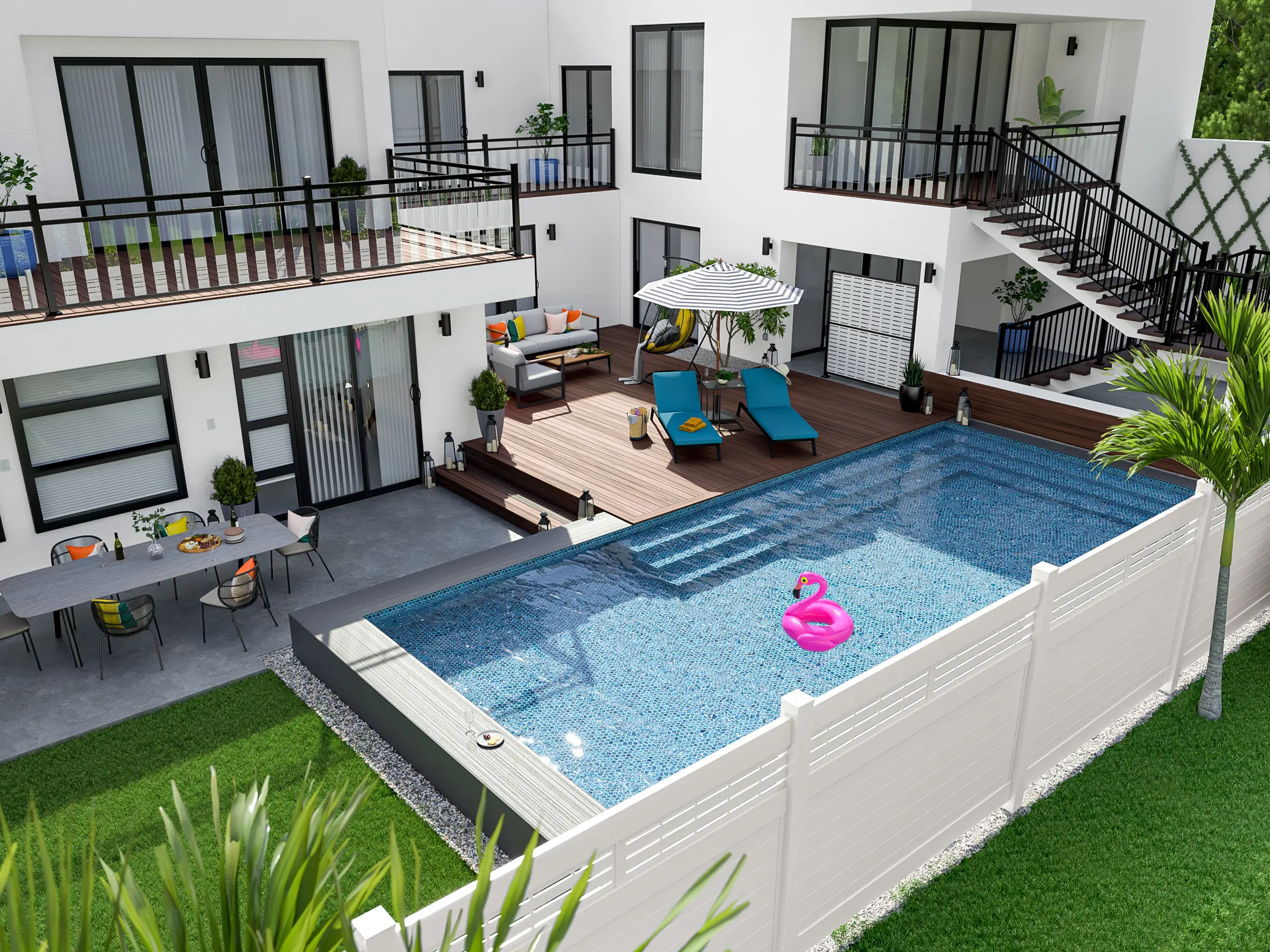 3d exterior Visualization of house with pool view