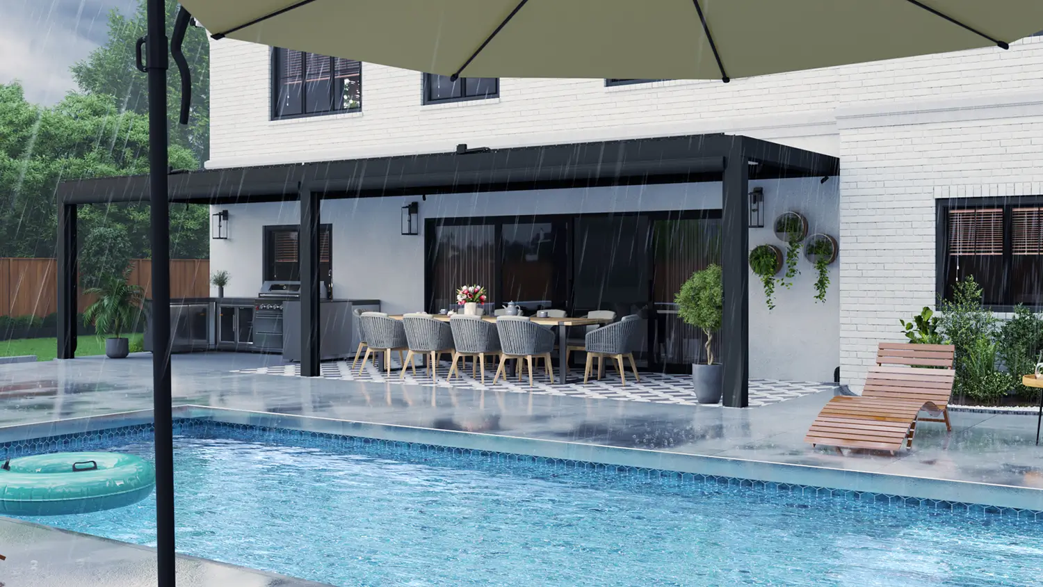 3d exterior Visualization of Suburbs pool view