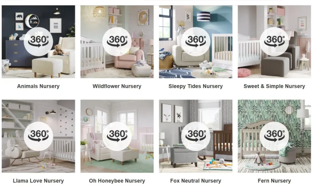 360 shoppable room showcasing Target nursery products.