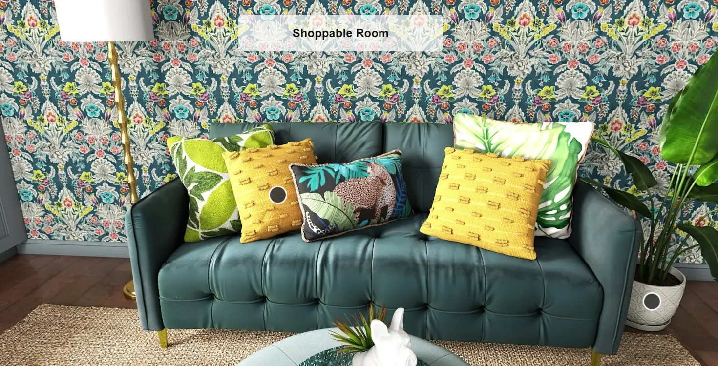 360 shoppable room with immersive home goods decor experience.