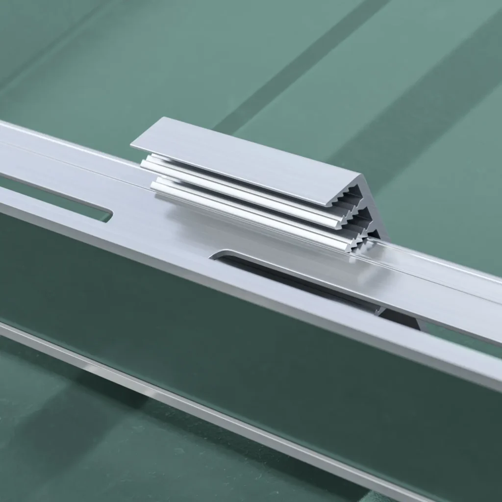 A 3D rendering of a fastened ice dam gutter, highlighting gutter design.