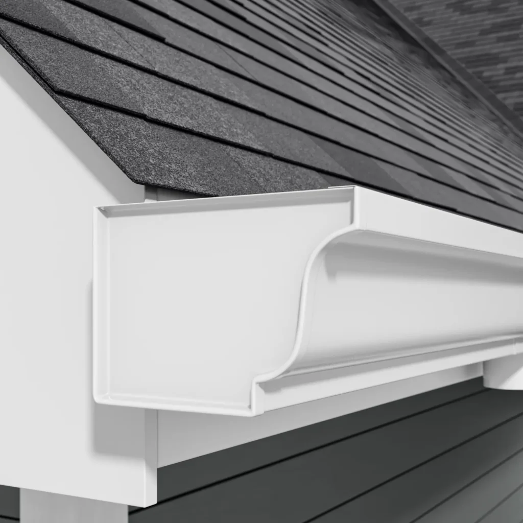 A 3D rendering of gutter installation, highlighting gutter detail.