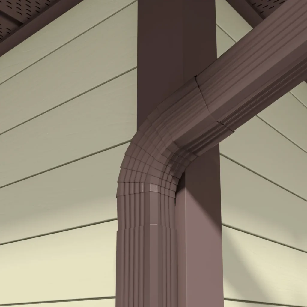 A 3D rendering of gutter system on roof 1, highlighting key visual details.