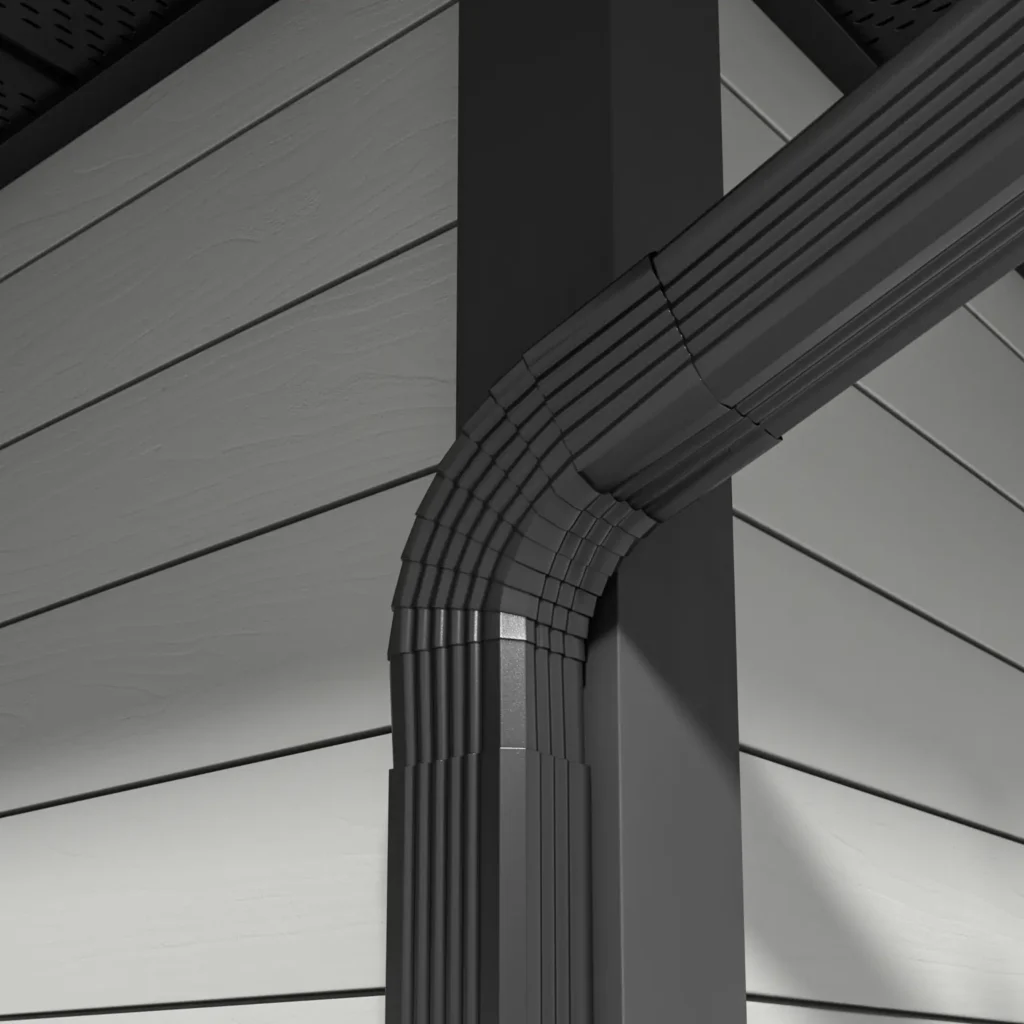 A 3D rendering of gutter system on roof 2, highlighting key visual details.