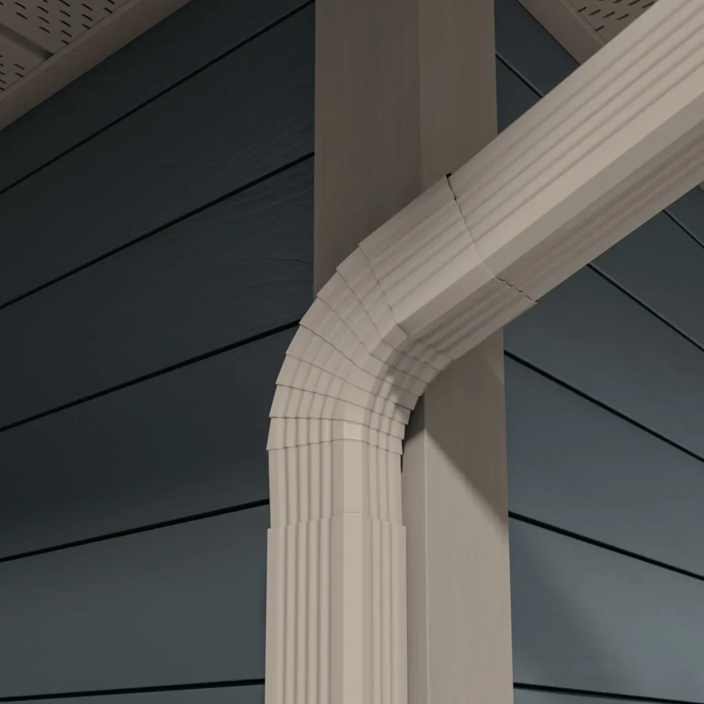 A 3D rendering of gutter system on roof 4, highlighting key visual details.