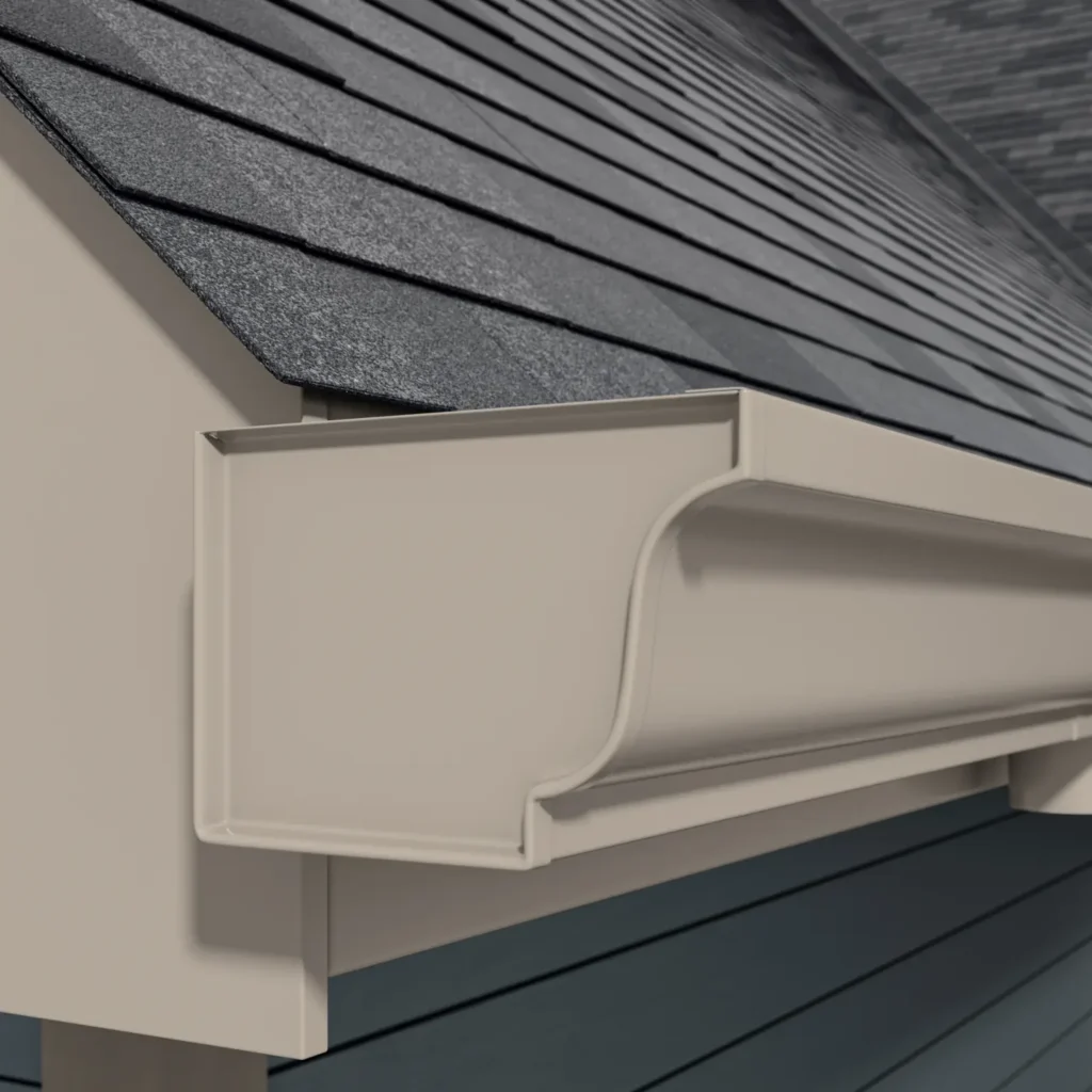 A 3D rendering of gutter installation, highlighting gutter detail.