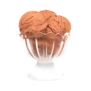 A 3D asset creation of chocolate ice cream scoops in a glass bowl, designed for the food industry.