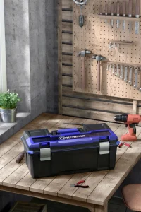 A tool box with a drill rendered in 3D by professional 3d product rendering services.