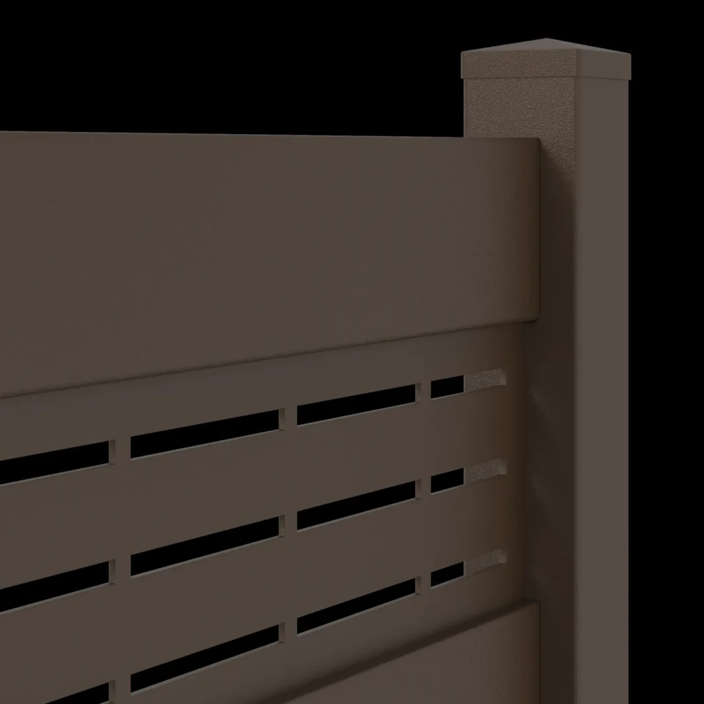 Closeup of CGI product visualization showcasing fence design.