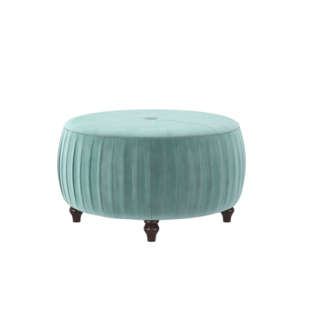 Turquoise ottoman in artistic 3D rendering for seating.