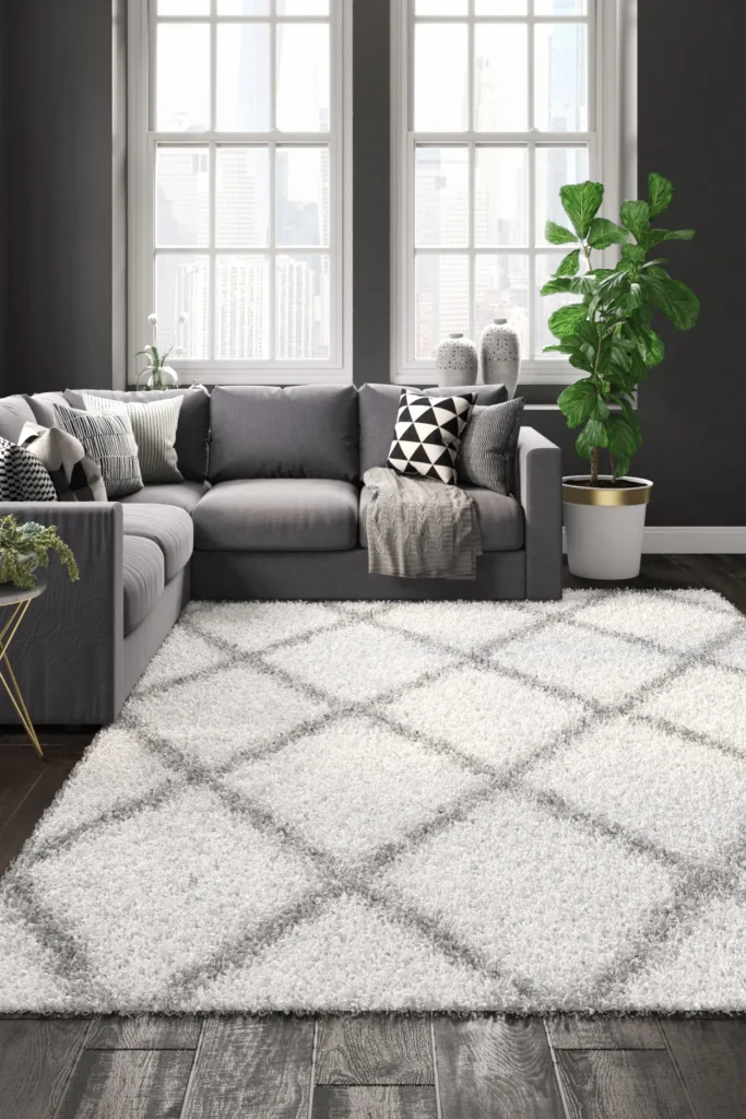 Bohemian-style rug showcased in a cozy home setup using 3D rendering.