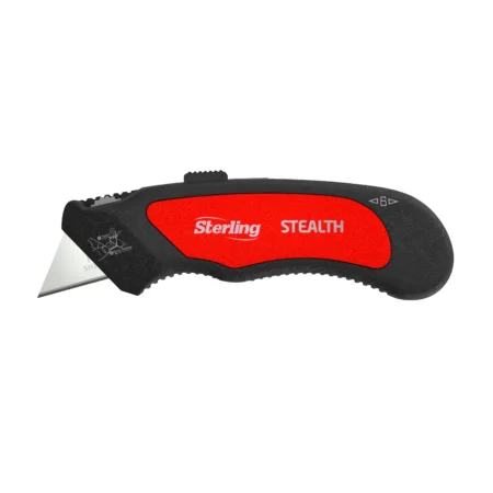 A hardware tools 3D rendering of compact utility knife with a red handle used in the hardware industry.