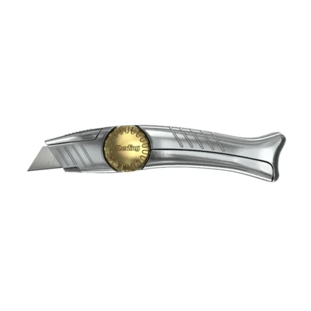 A hardware tools 3D rendering of utility knife with a brass wheel used in the hardware industry.