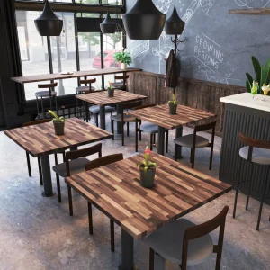 Cafe Interior Rendering with a focus on wood tables
