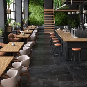 interior rendering restaurant with a living wall