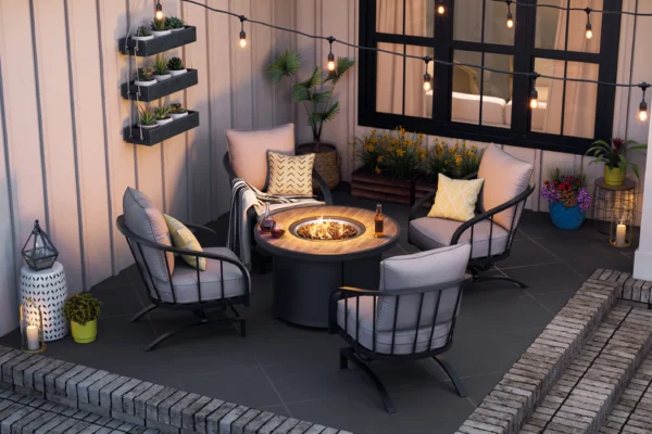 patio render 3D showcasing mid-range outdoor furniture in a patio.