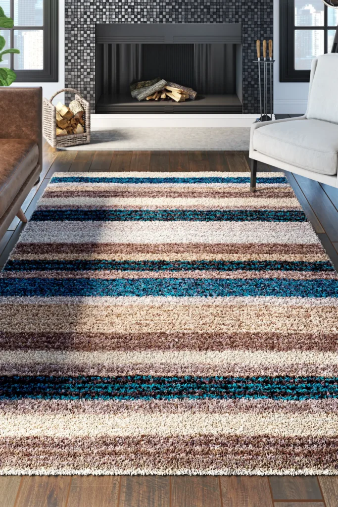 Modern rug displayed in a 3D home decor showcase for living spaces.