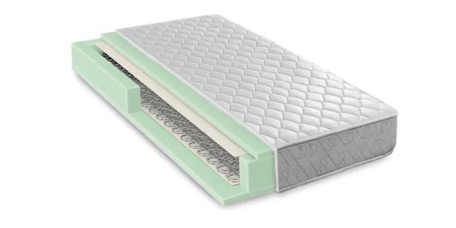 Mattress cutaway visualized using 3D model texturing service for product structure visualization.