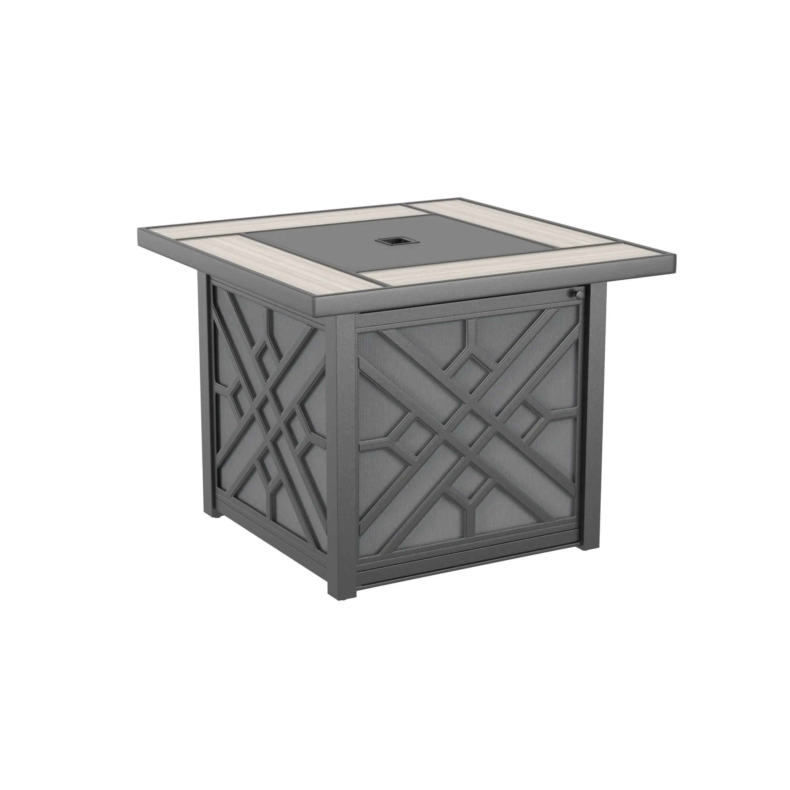 Stone fire table 3D product rendering for outdoor spaces.