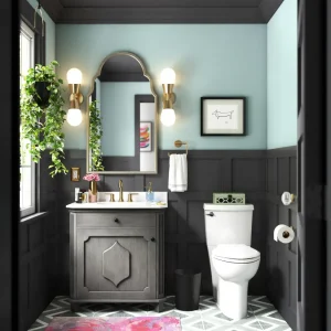 Bold contrast bathroom design rendered in 3D