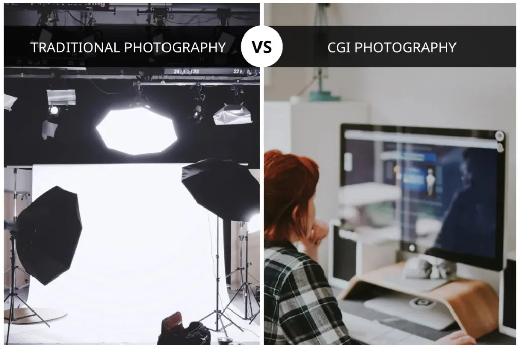 Comparison of CGI photography versus traditional photography in the marketing.