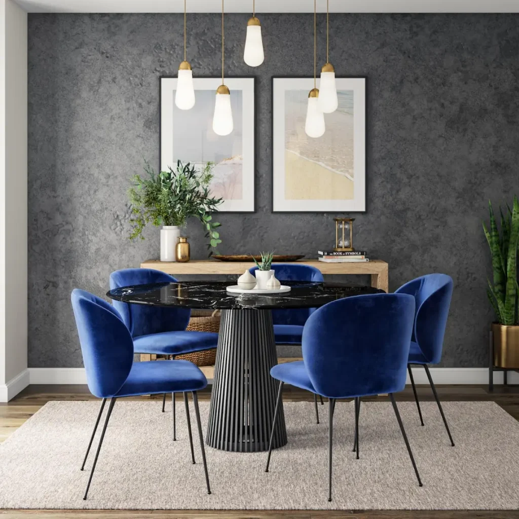 Dining room design created using augmented reality product visualization.