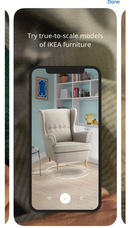 Furniture placement visualized with augmented reality product visualization.