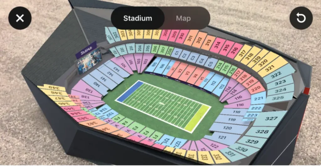 Stadium view visualized through augmented reality product visualization.