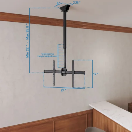 TV mount ergonomic product visualization showing dimensions.