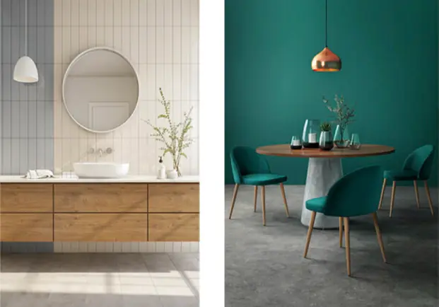 Top eCommerce photography service for interior design showcasing bathroom and dining setup.