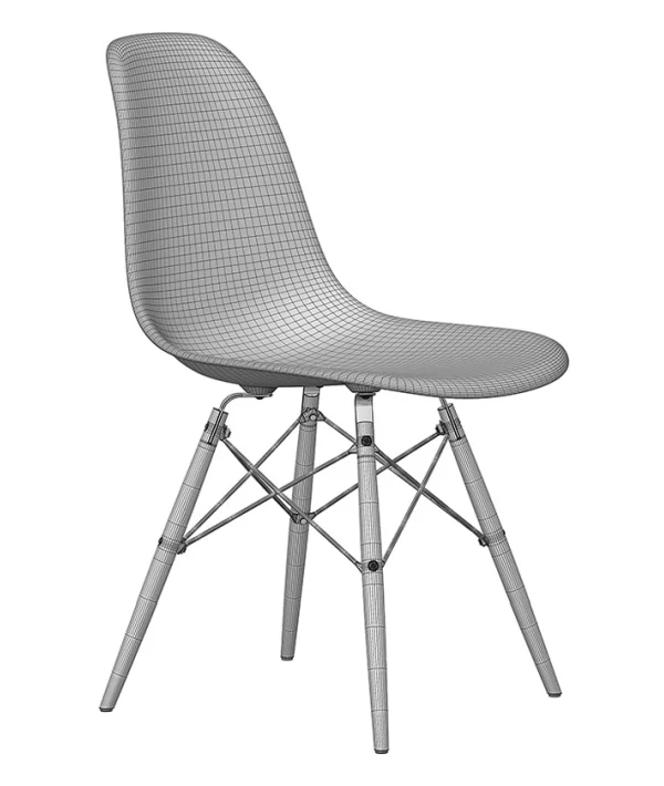 A high-quality wireframe 3D model of an Eames-style chair, showcasing precision modeling in 3D product rendering services.